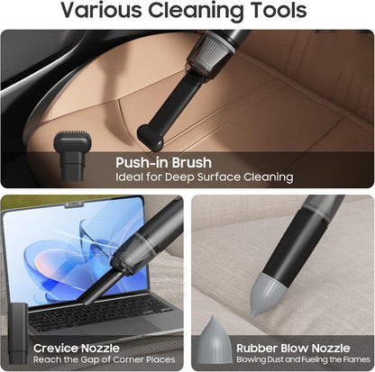 Handheld Vacuum Cordless, Car Vacuum Portable with 2 Suction Modes, Blow & Suction 2-in-1, Mini Vacuum Cleaner Rechargeable for Car, Home, Pet Hair, Office, Desk, Keyboards (White)