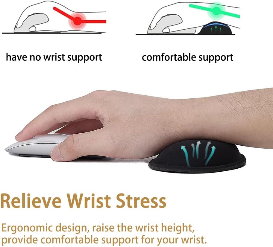MXCOIRTP Wrist Rest for Mouse, Ergonomic Memory Foam Wrist Cushion Support Pad, Mouse Wrist Pad with Non-Slip Base for Typing Pain Relief, Office, , Gaming, Computer, Black