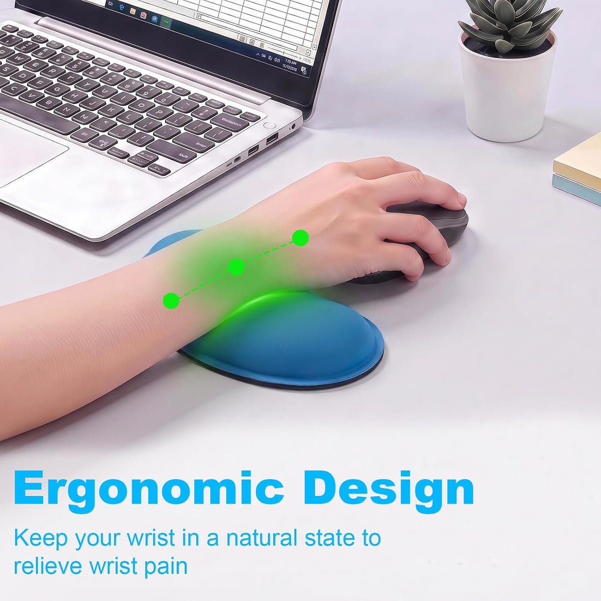 MXCOIRTP Wrist Rest for Mouse, Ergonomic Memory Foam Wrist Cushion Support Pad, Mouse Wrist Pad with Non-Slip Base for Typing Pain Relief, Office, , Gaming, Computer, Black