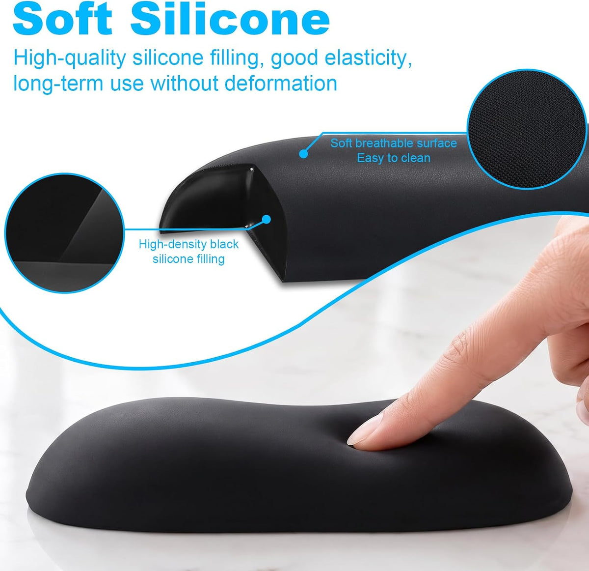 MXCOIRTP Wrist Rest for Mouse, Ergonomic Memory Foam Wrist Cushion Support Pad, Mouse Wrist Pad with Non-Slip Base for Typing Pain Relief, Office, , Gaming, Computer, Black