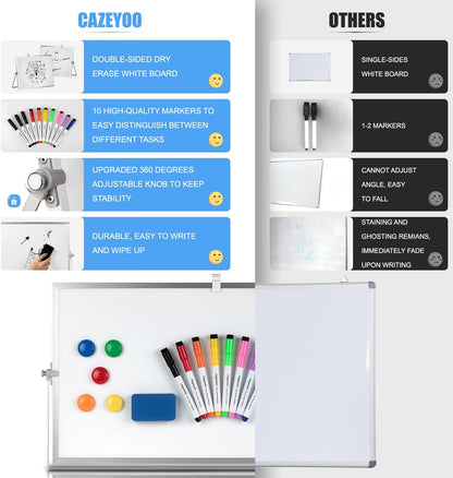 Dry Erase White Board, Magnetic Desktop Whiteboard 16 x 12inch with Stand, 10 Markers, 4 Magnets and 1 Eraser, Portable Double-Sided White Board for Kids Drawing, Office, Home, School