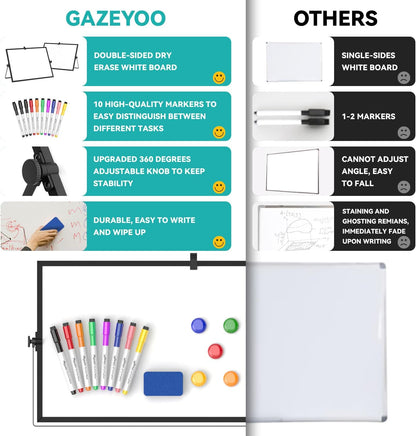 Dry Erase White Board, Magnetic Desktop Whiteboard 16 x 12inch with Stand, 10 Markers, 4 Magnets and 1 Eraser, Portable Double-Sided White Board for Kids Drawing, Office, Home, School