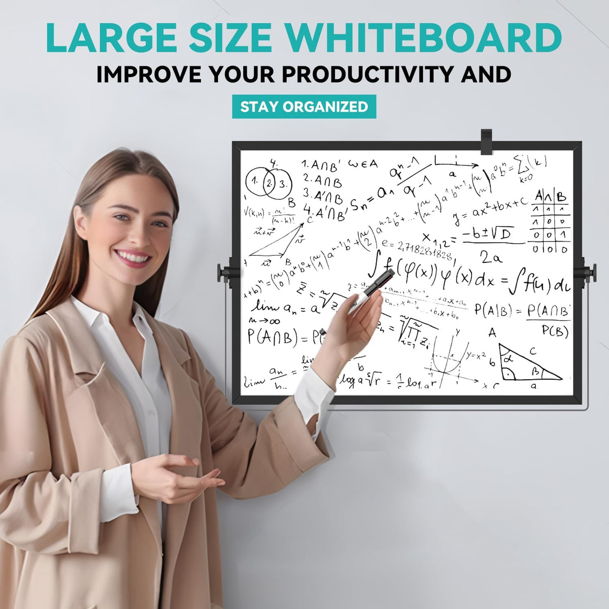 Dry Erase White Board, Magnetic Desktop Whiteboard 16 x 12inch with Stand, 10 Markers, 4 Magnets and 1 Eraser, Portable Double-Sided White Board for Kids Drawing, Office, Home, School