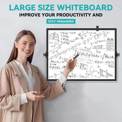 Dry Erase White Board, Magnetic Desktop Whiteboard 16 x 12inch with Stand, 10 Markers, 4 Magnets and 1 Eraser, Portable Double-Sided White Board for Kids Drawing, Office, Home, School