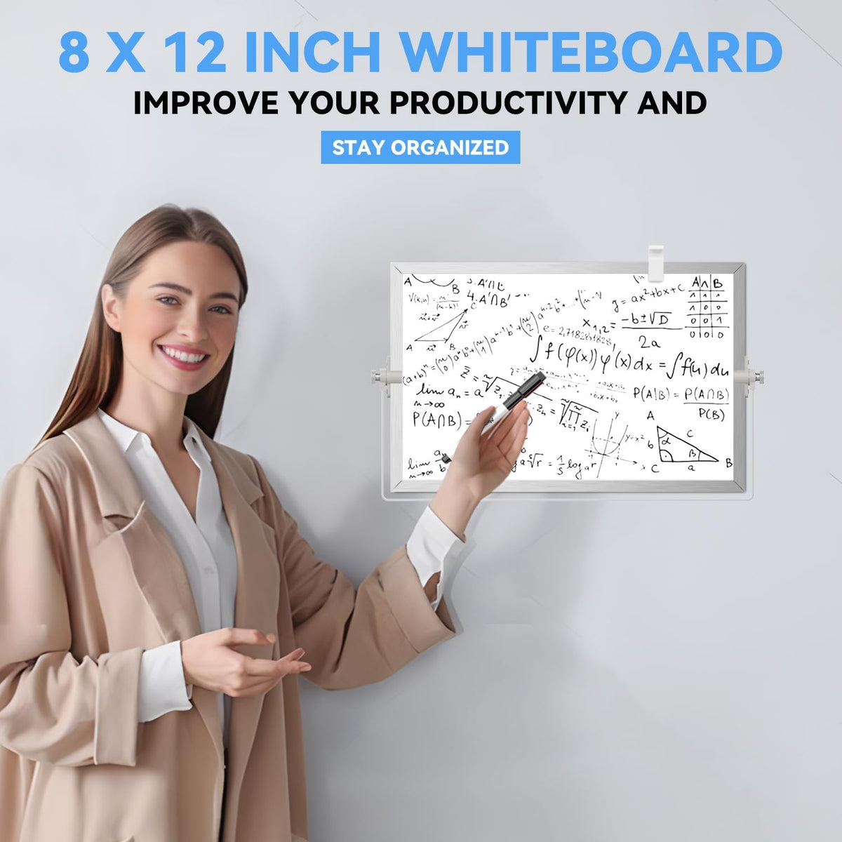 Dry Erase White Board, Magnetic Desktop Whiteboard 16 x 12inch with Stand, 10 Markers, 4 Magnets and 1 Eraser, Portable Double-Sided White Board for Kids Drawing, Office, Home, School