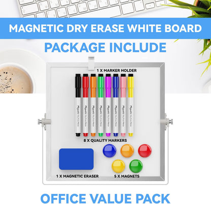 Dry Erase White Board, Magnetic Desktop Whiteboard 16 x 12inch with Stand, 10 Markers, 4 Magnets and 1 Eraser, Portable Double-Sided White Board for Kids Drawing, Office, Home, School