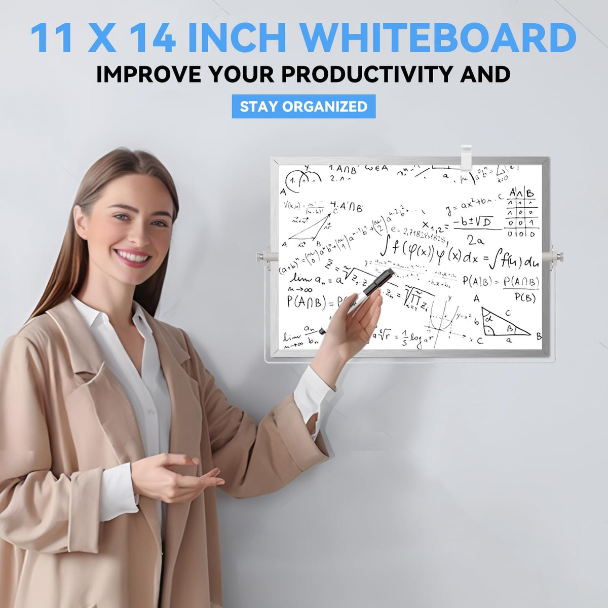 Dry Erase White Board, Magnetic Desktop Whiteboard 16 x 12inch with Stand, 10 Markers, 4 Magnets and 1 Eraser, Portable Double-Sided White Board for Kids Drawing, Office, Home, School