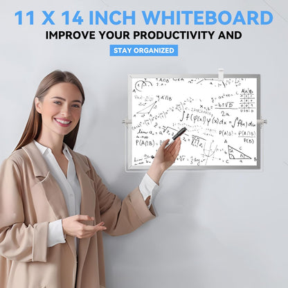 Dry Erase White Board, Magnetic Desktop Whiteboard 16 x 12inch with Stand, 10 Markers, 4 Magnets and 1 Eraser, Portable Double-Sided White Board for Kids Drawing, Office, Home, School