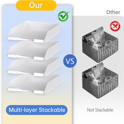4 Pack Stackable Paper Trays for Letter Documents, Desktop File Organizers for Office Supplies, Stackable Desk Tray Holder for Paper Storage, Black