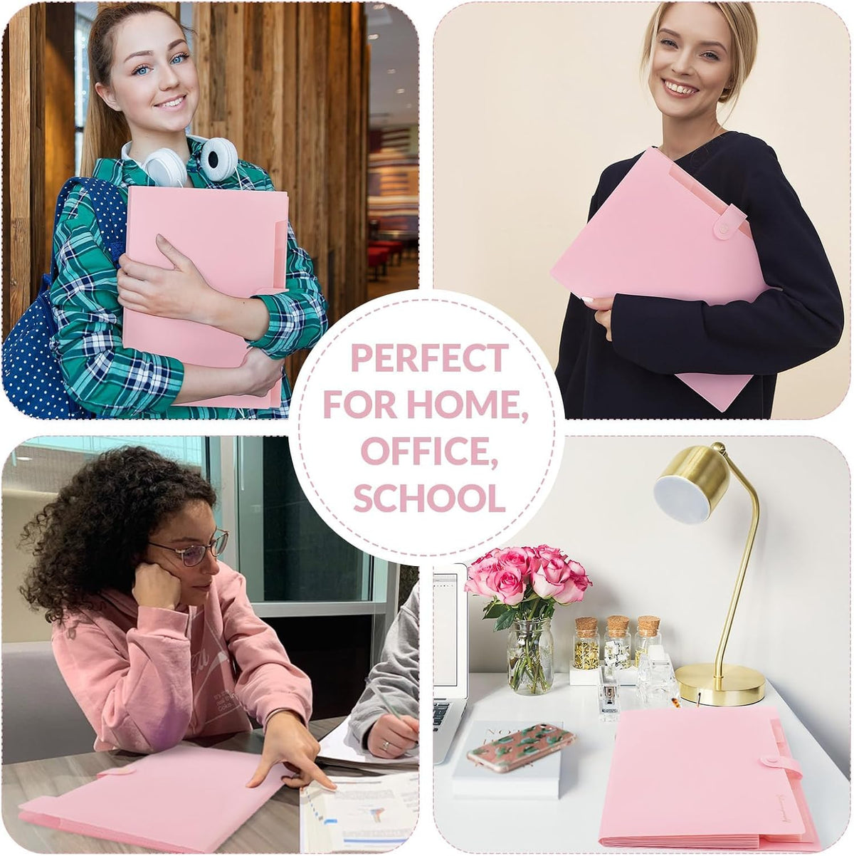 Expanding File Folder, Accordion File Organizer with 8 Pockets, Expandable Document Paper Receipt Holder for School Office Hospital, Letter/A4 Size Pink