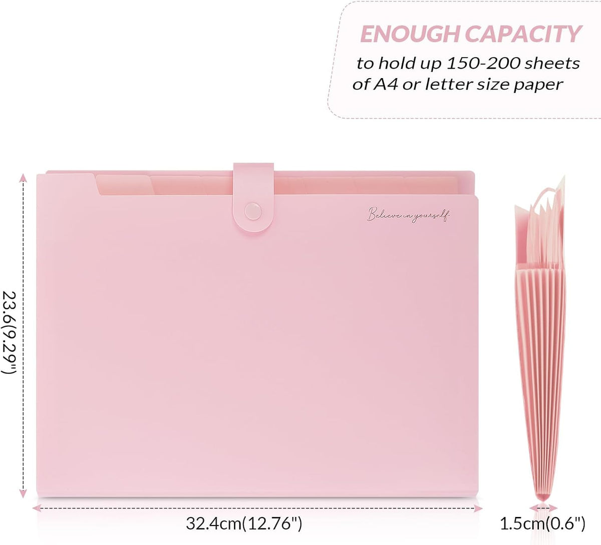 Expanding File Folder, Accordion File Organizer with 8 Pockets, Expandable Document Paper Receipt Holder for School Office Hospital, Letter/A4 Size Pink
