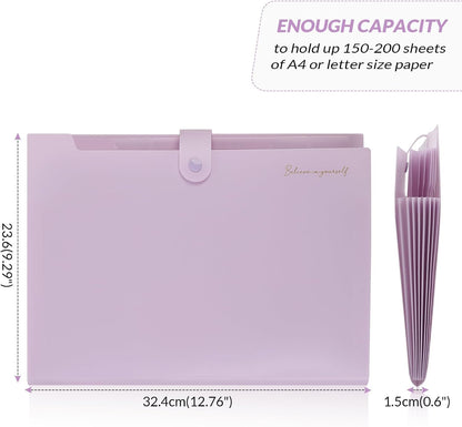 Expanding File Folder, Accordion File Organizer with 8 Pockets, Expandable Document Paper Receipt Holder for School Office Hospital, Letter/A4 Size Pink