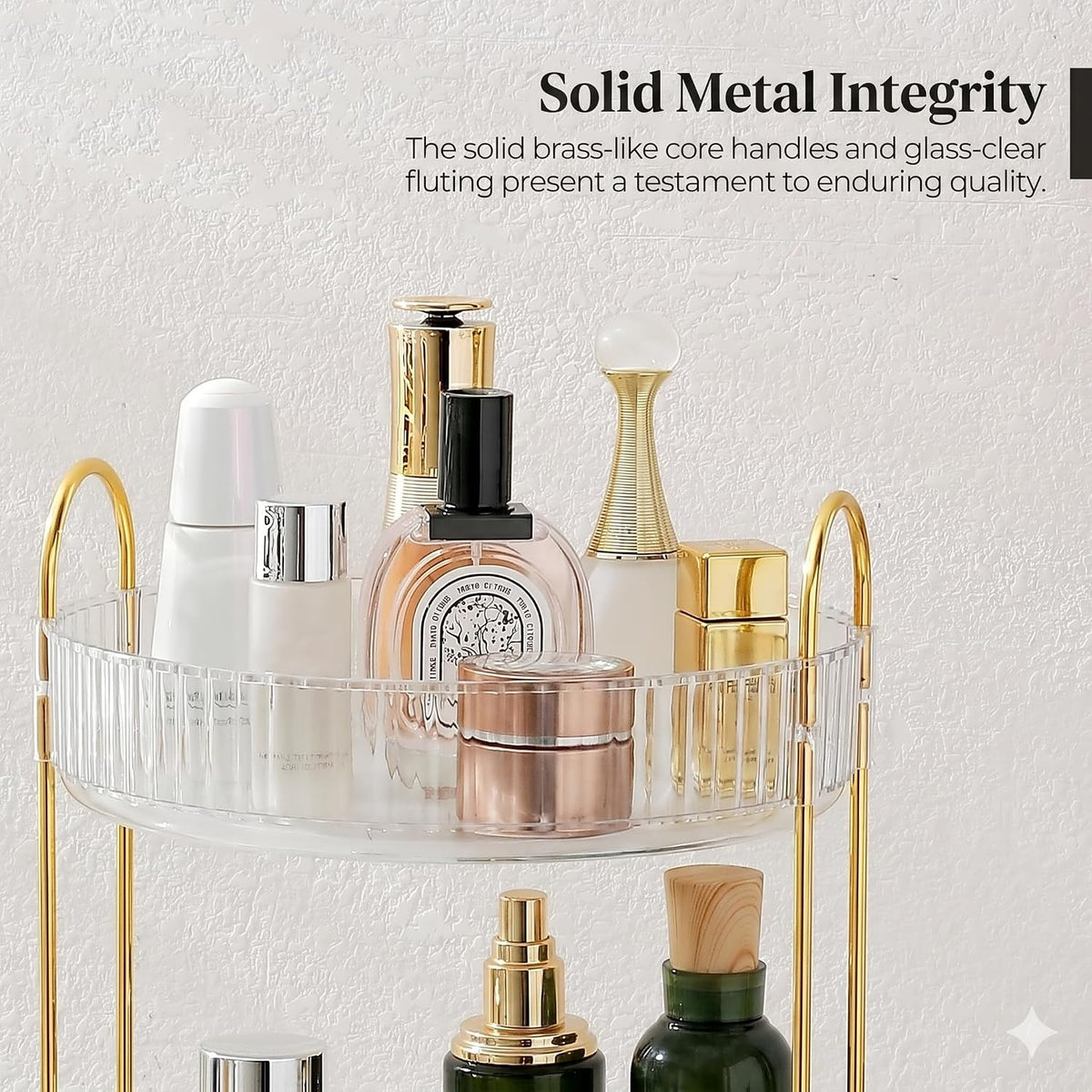 3-Tier 360° Rotating Makeup Organizer, Clear Spinning Perfume Cosmetic Storage for Vanity Countertop, Sturdy Metal Pole Skincare Holder Stand for Bathroom Dresser, White