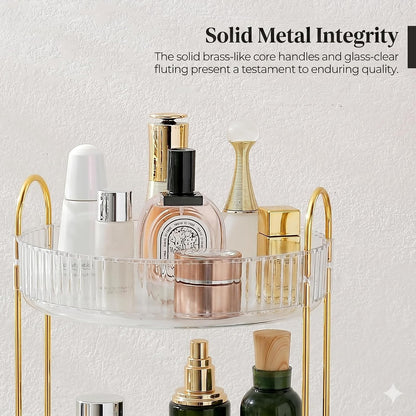3-Tier 360° Rotating Makeup Organizer, Clear Spinning Perfume Cosmetic Storage for Vanity Countertop, Sturdy Metal Pole Skincare Holder Stand for Bathroom Dresser, White