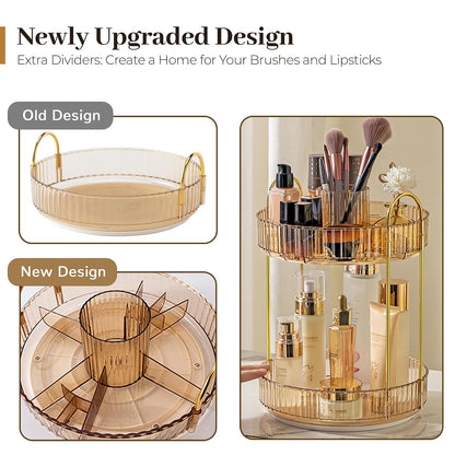 3-Tier 360° Rotating Makeup Organizer, Clear Spinning Perfume Cosmetic Storage for Vanity Countertop, Sturdy Metal Pole Skincare Holder Stand for Bathroom Dresser, White