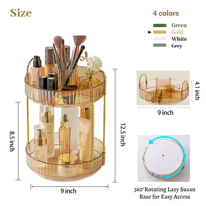3-Tier 360° Rotating Makeup Organizer, Clear Spinning Perfume Cosmetic Storage for Vanity Countertop, Sturdy Metal Pole Skincare Holder Stand for Bathroom Dresser, White