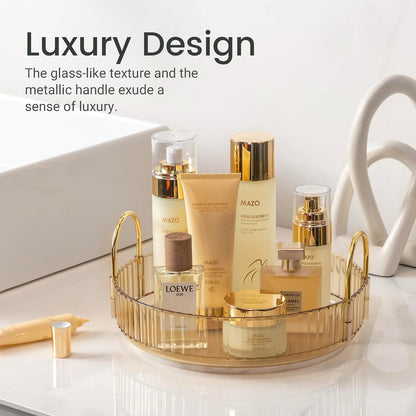 3-Tier 360° Rotating Makeup Organizer, Clear Spinning Perfume Cosmetic Storage for Vanity Countertop, Sturdy Metal Pole Skincare Holder Stand for Bathroom Dresser, White