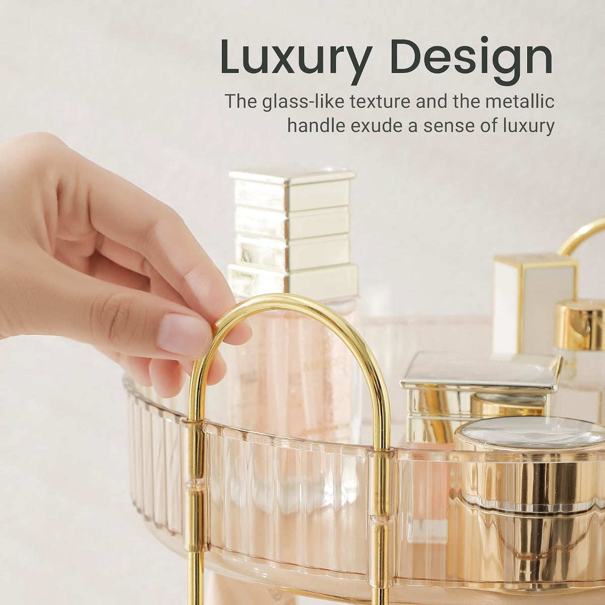 3-Tier 360° Rotating Makeup Organizer, Clear Spinning Perfume Cosmetic Storage for Vanity Countertop, Sturdy Metal Pole Skincare Holder Stand for Bathroom Dresser, White