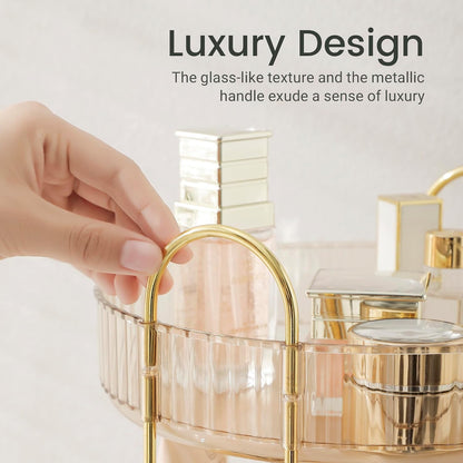 3-Tier 360° Rotating Makeup Organizer, Clear Spinning Perfume Cosmetic Storage for Vanity Countertop, Sturdy Metal Pole Skincare Holder Stand for Bathroom Dresser, White