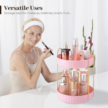 3-Tier 360° Rotating Makeup Organizer, Clear Spinning Perfume Cosmetic Storage for Vanity Countertop, Sturdy Metal Pole Skincare Holder Stand for Bathroom Dresser, White