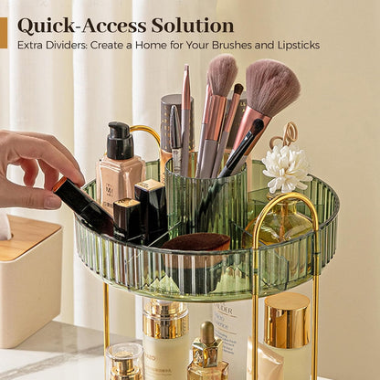 3-Tier 360° Rotating Makeup Organizer, Clear Spinning Perfume Cosmetic Storage for Vanity Countertop, Sturdy Metal Pole Skincare Holder Stand for Bathroom Dresser, White