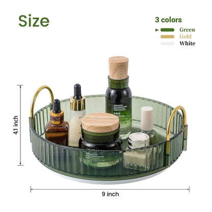 3-Tier 360° Rotating Makeup Organizer, Clear Spinning Perfume Cosmetic Storage for Vanity Countertop, Sturdy Metal Pole Skincare Holder Stand for Bathroom Dresser, White