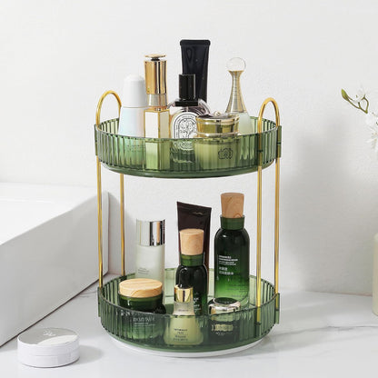 3-Tier 360° Rotating Makeup Organizer, Clear Spinning Perfume Cosmetic Storage for Vanity Countertop, Sturdy Metal Pole Skincare Holder Stand for Bathroom Dresser, White