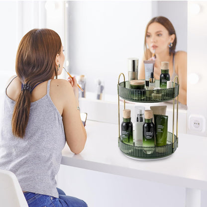 3-Tier 360° Rotating Makeup Organizer, Clear Spinning Perfume Cosmetic Storage for Vanity Countertop, Sturdy Metal Pole Skincare Holder Stand for Bathroom Dresser, White