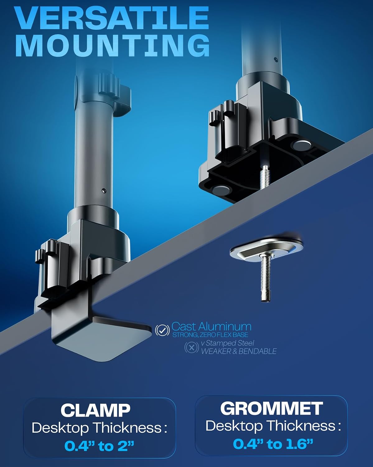Pneumatic Arm Dual Ultrawide Monitor Extra Tall Desk Mount for Up to 49 inch Screens, Heavy Duty Clamp, Holds 2 Ultra Wides Up to 44 lbs, Black, STAND-V120K