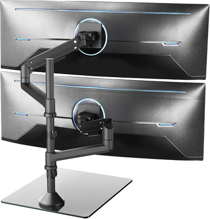 Pneumatic Arm Dual Ultrawide Monitor Extra Tall Desk Mount for Up to 49 inch Screens, Heavy Duty Clamp, Holds 2 Ultra Wides Up to 44 lbs, Black, STAND-V120K