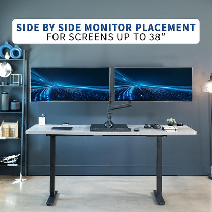 Pneumatic Arm Dual Ultrawide Monitor Extra Tall Desk Mount for Up to 49 inch Screens, Heavy Duty Clamp, Holds 2 Ultra Wides Up to 44 lbs, Black, STAND-V120K