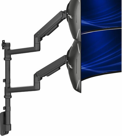 Pneumatic Arm Dual Ultrawide Monitor Extra Tall Desk Mount for Up to 49 inch Screens, Heavy Duty Clamp, Holds 2 Ultra Wides Up to 44 lbs, Black, STAND-V120K