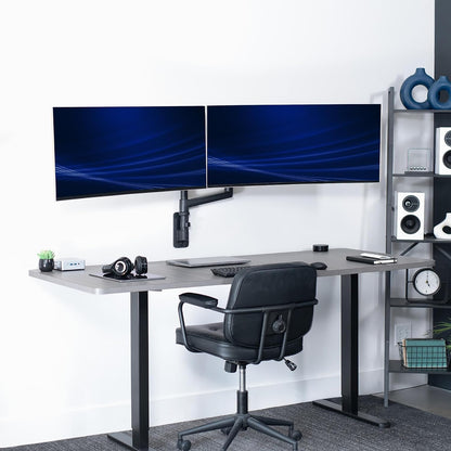 Pneumatic Arm Dual Ultrawide Monitor Extra Tall Desk Mount for Up to 49 inch Screens, Heavy Duty Clamp, Holds 2 Ultra Wides Up to 44 lbs, Black, STAND-V120K