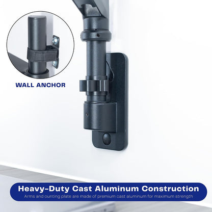 Pneumatic Arm Dual Ultrawide Monitor Extra Tall Desk Mount for Up to 49 inch Screens, Heavy Duty Clamp, Holds 2 Ultra Wides Up to 44 lbs, Black, STAND-V120K