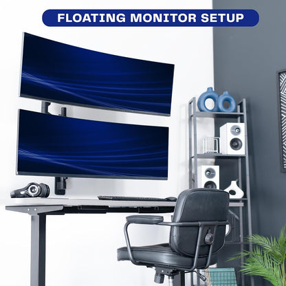 Pneumatic Arm Dual Ultrawide Monitor Extra Tall Desk Mount for Up to 49 inch Screens, Heavy Duty Clamp, Holds 2 Ultra Wides Up to 44 lbs, Black, STAND-V120K