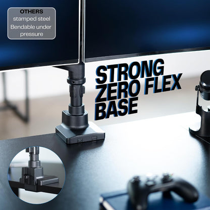 Pneumatic Arm Dual Ultrawide Monitor Extra Tall Desk Mount for Up to 49 inch Screens, Heavy Duty Clamp, Holds 2 Ultra Wides Up to 44 lbs, Black, STAND-V120K
