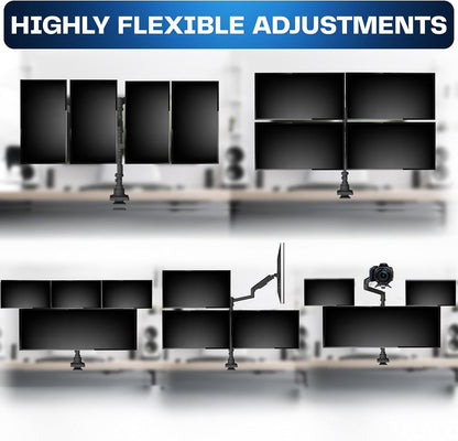 Pneumatic Arm Dual Ultrawide Monitor Extra Tall Desk Mount for Up to 49 inch Screens, Heavy Duty Clamp, Holds 2 Ultra Wides Up to 44 lbs, Black, STAND-V120K