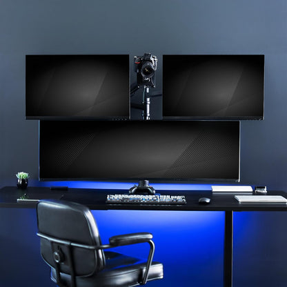 Pneumatic Arm Dual Ultrawide Monitor Extra Tall Desk Mount for Up to 49 inch Screens, Heavy Duty Clamp, Holds 2 Ultra Wides Up to 44 lbs, Black, STAND-V120K