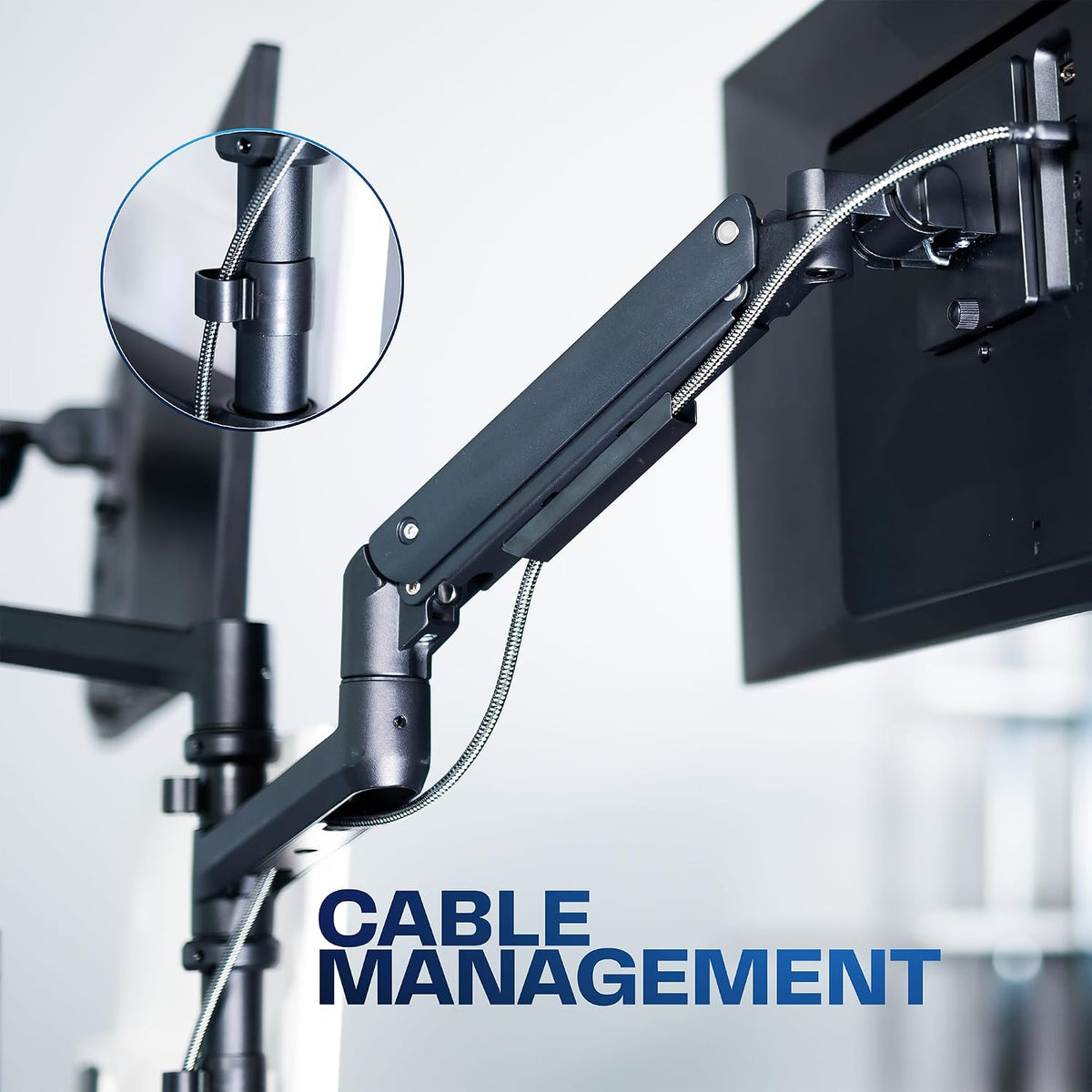 Pneumatic Arm Dual Ultrawide Monitor Extra Tall Desk Mount for Up to 49 inch Screens, Heavy Duty Clamp, Holds 2 Ultra Wides Up to 44 lbs, Black, STAND-V120K