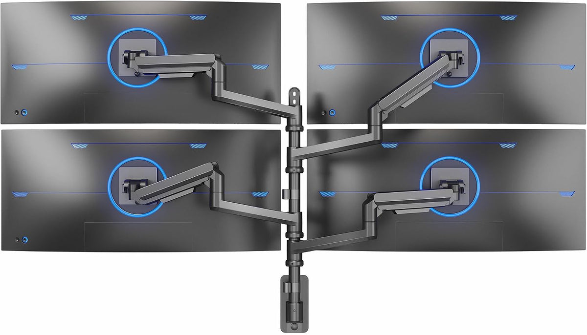 Pneumatic Arm Dual Ultrawide Monitor Extra Tall Desk Mount for Up to 49 inch Screens, Heavy Duty Clamp, Holds 2 Ultra Wides Up to 44 lbs, Black, STAND-V120K