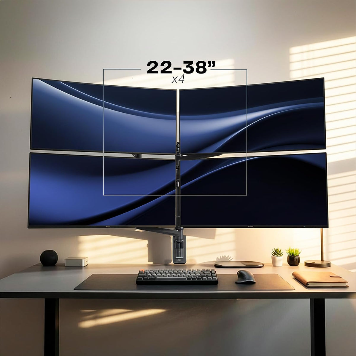 Pneumatic Arm Dual Ultrawide Monitor Extra Tall Desk Mount for Up to 49 inch Screens, Heavy Duty Clamp, Holds 2 Ultra Wides Up to 44 lbs, Black, STAND-V120K