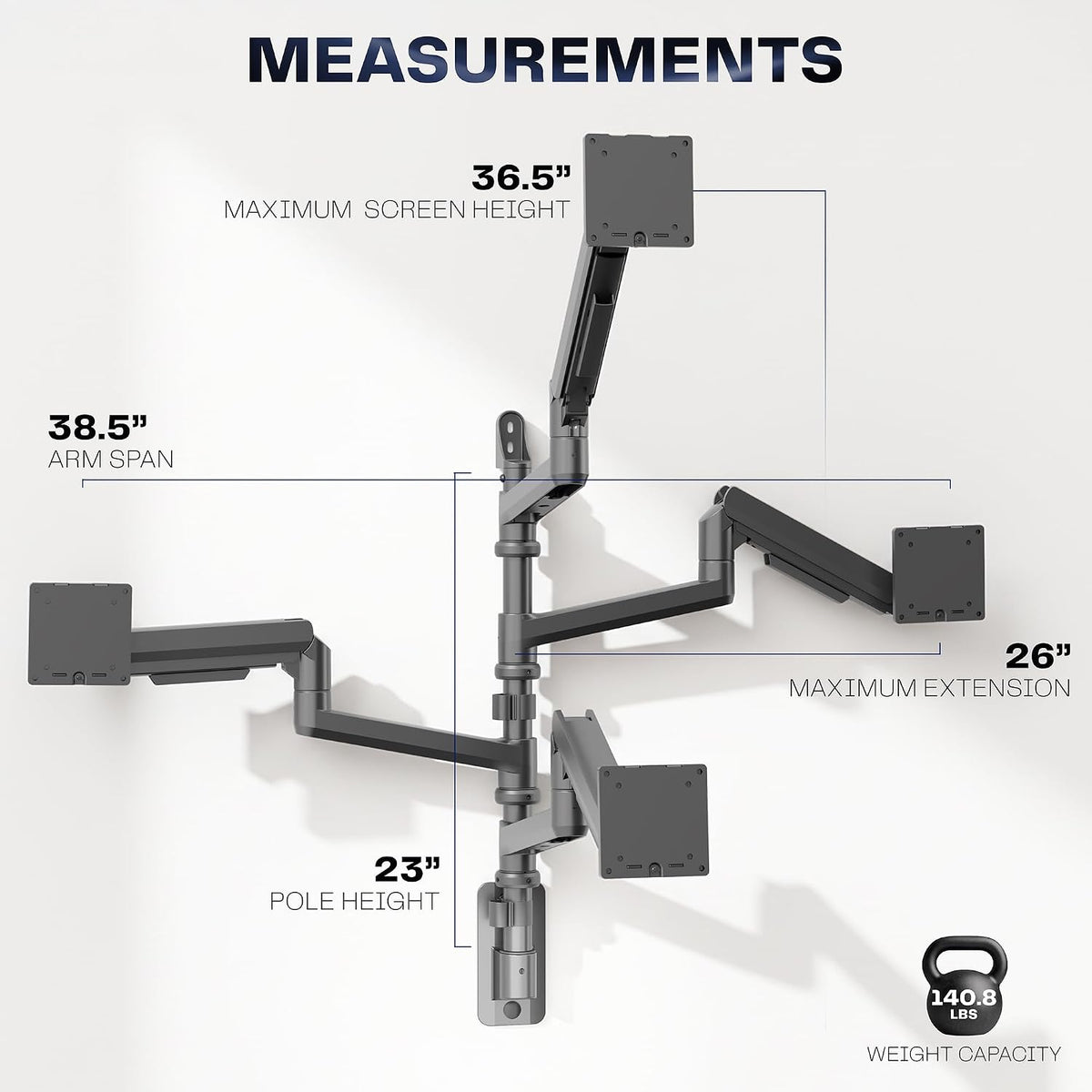 Pneumatic Arm Dual Ultrawide Monitor Extra Tall Desk Mount for Up to 49 inch Screens, Heavy Duty Clamp, Holds 2 Ultra Wides Up to 44 lbs, Black, STAND-V120K