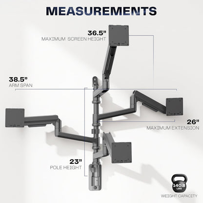 Pneumatic Arm Dual Ultrawide Monitor Extra Tall Desk Mount for Up to 49 inch Screens, Heavy Duty Clamp, Holds 2 Ultra Wides Up to 44 lbs, Black, STAND-V120K