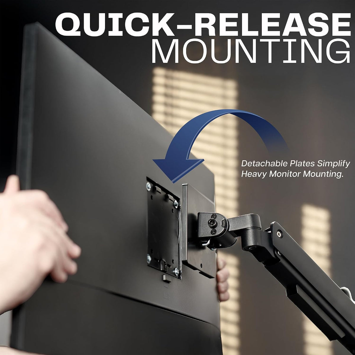Pneumatic Arm Dual Ultrawide Monitor Extra Tall Desk Mount for Up to 49 inch Screens, Heavy Duty Clamp, Holds 2 Ultra Wides Up to 44 lbs, Black, STAND-V120K