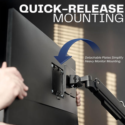 Pneumatic Arm Dual Ultrawide Monitor Extra Tall Desk Mount for Up to 49 inch Screens, Heavy Duty Clamp, Holds 2 Ultra Wides Up to 44 lbs, Black, STAND-V120K