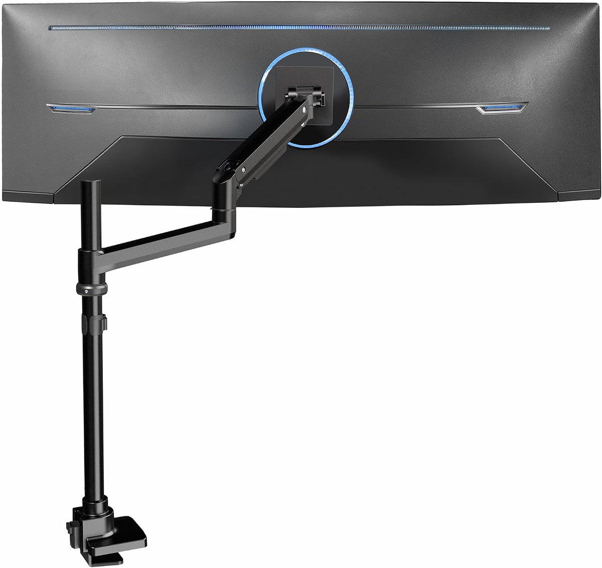 Pneumatic Arm Dual Ultrawide Monitor Extra Tall Desk Mount for Up to 49 inch Screens, Heavy Duty Clamp, Holds 2 Ultra Wides Up to 44 lbs, Black, STAND-V120K