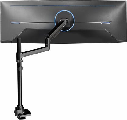 Pneumatic Arm Dual Ultrawide Monitor Extra Tall Desk Mount for Up to 49 inch Screens, Heavy Duty Clamp, Holds 2 Ultra Wides Up to 44 lbs, Black, STAND-V120K