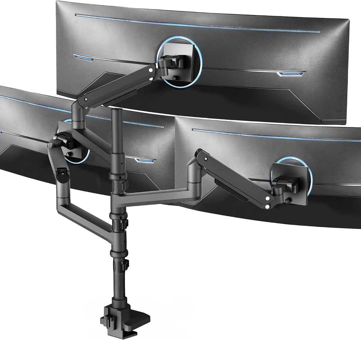 Pneumatic Arm Dual Ultrawide Monitor Extra Tall Desk Mount for Up to 49 inch Screens, Heavy Duty Clamp, Holds 2 Ultra Wides Up to 44 lbs, Black, STAND-V120K
