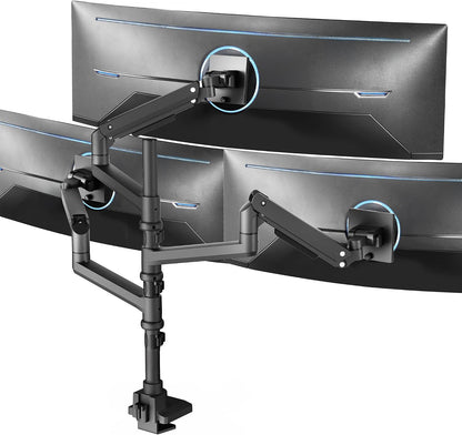 Pneumatic Arm Dual Ultrawide Monitor Extra Tall Desk Mount for Up to 49 inch Screens, Heavy Duty Clamp, Holds 2 Ultra Wides Up to 44 lbs, Black, STAND-V120K