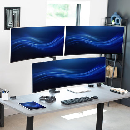 Pneumatic Arm Dual Ultrawide Monitor Extra Tall Desk Mount for Up to 49 inch Screens, Heavy Duty Clamp, Holds 2 Ultra Wides Up to 44 lbs, Black, STAND-V120K